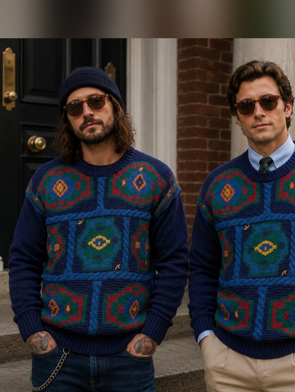 Vintage CHAPS Ralph Lauren Hand Knit Sweater Mens L Southwestern Aztec Linen